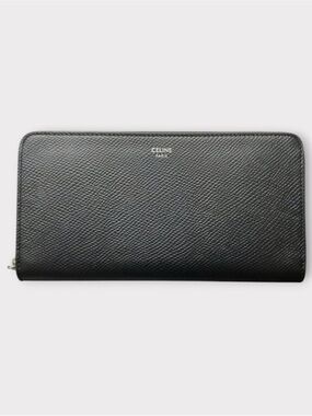CELINE PARIS Classic Zipper Leather Wallet in Black
